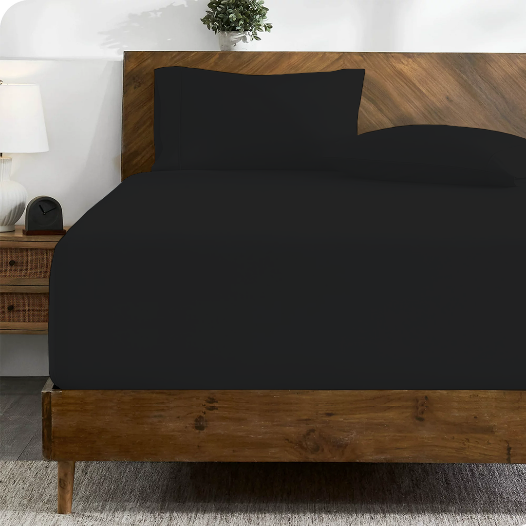 Black Fitted Bed Sheet with Pillowcase