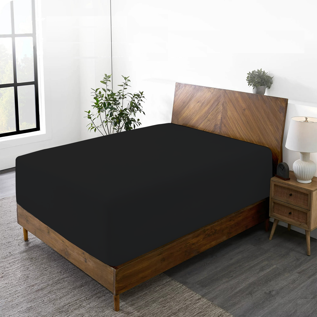 Black Fitted Bed Sheet with Pillowcase