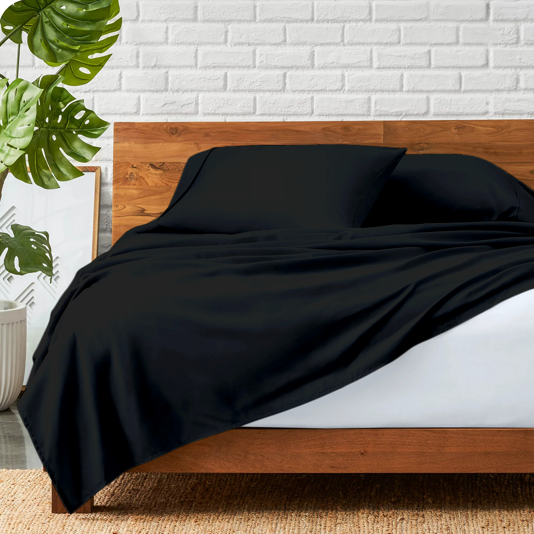 Black Flat Bed Sheet with Pillowcase