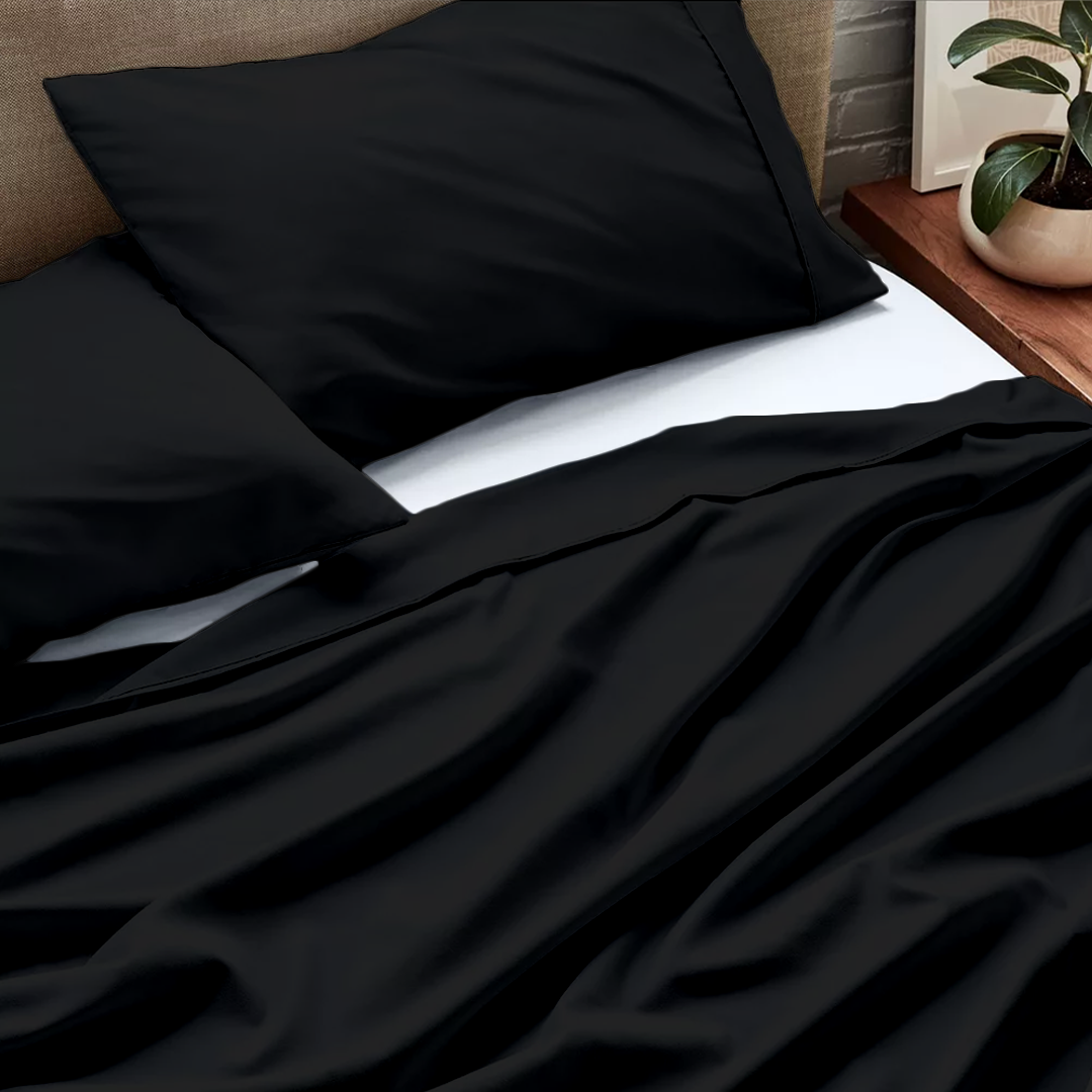 Black Flat Bed Sheet with Pillowcase
