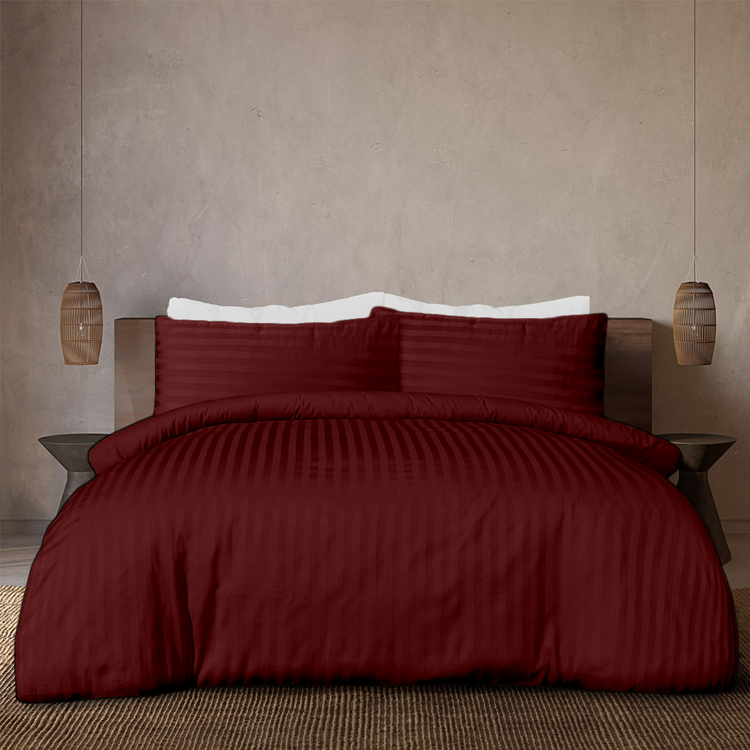 Burgundy Stripe Duvet Cover Set