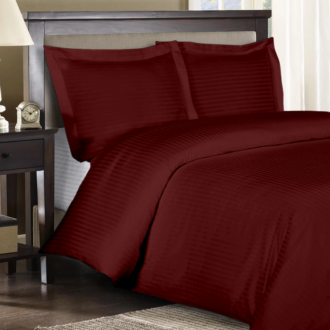 Burgundy Stripe Duvet Cover Set