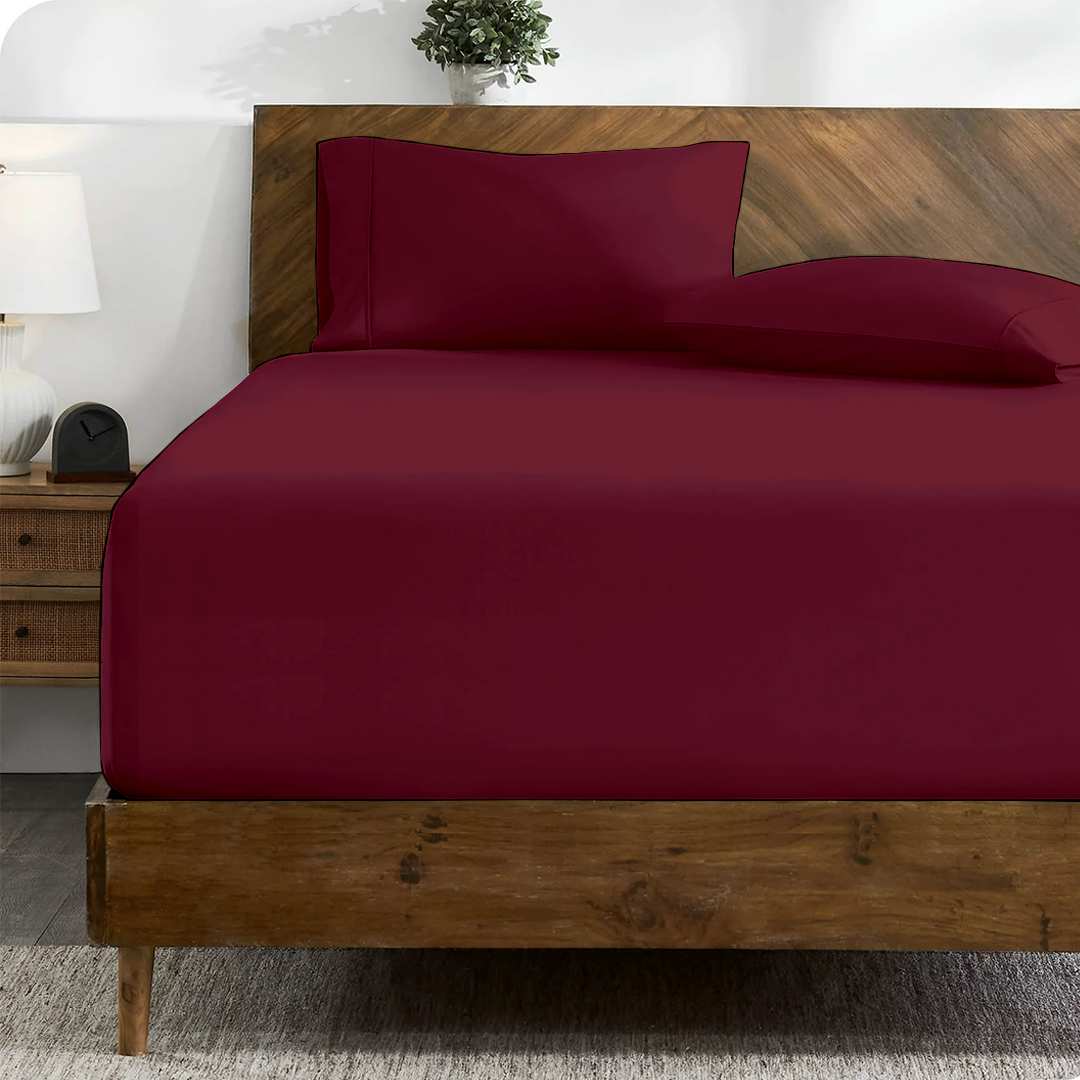 Burgundy Fitted Bed Sheet with Pillowcase