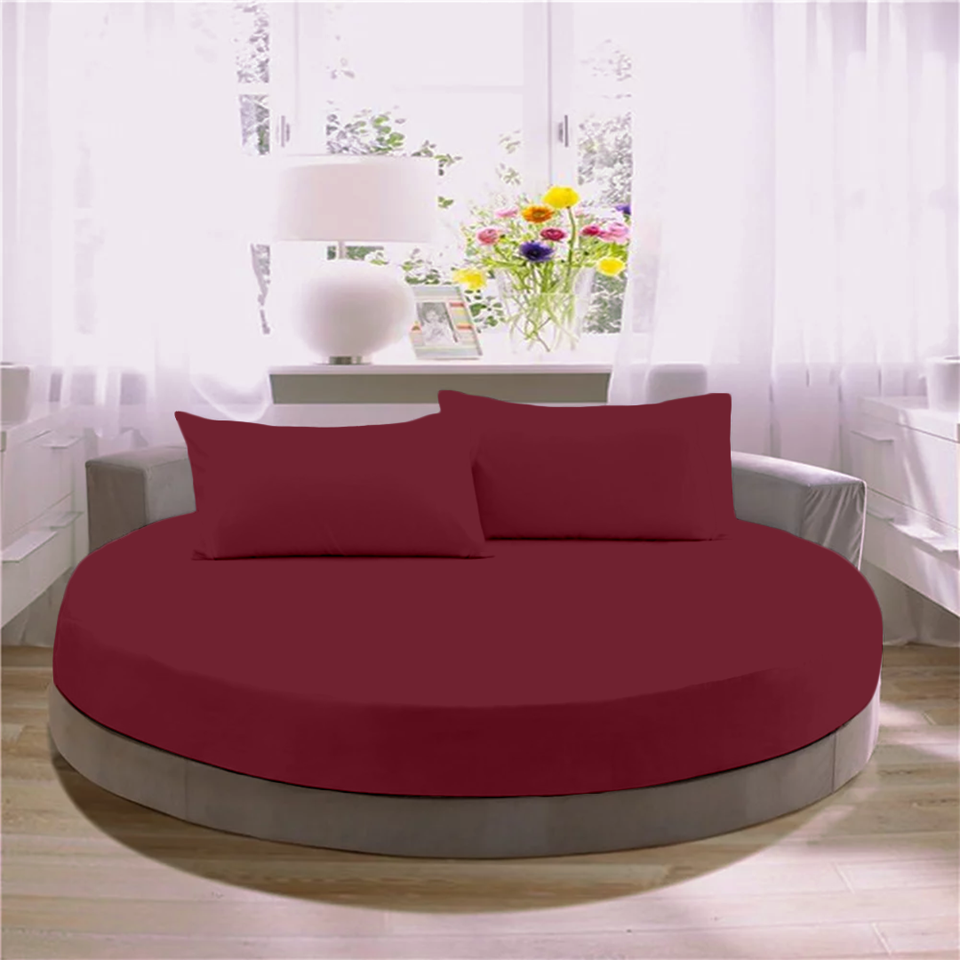 Taupe Round Fitted Bed Sheet with Pillowcase