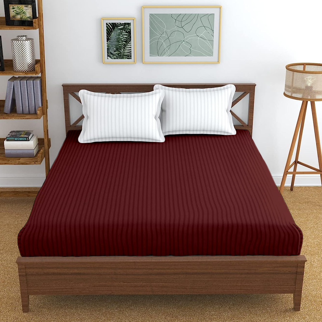 Burgundy Stripe Fitted Bed Sheet Only