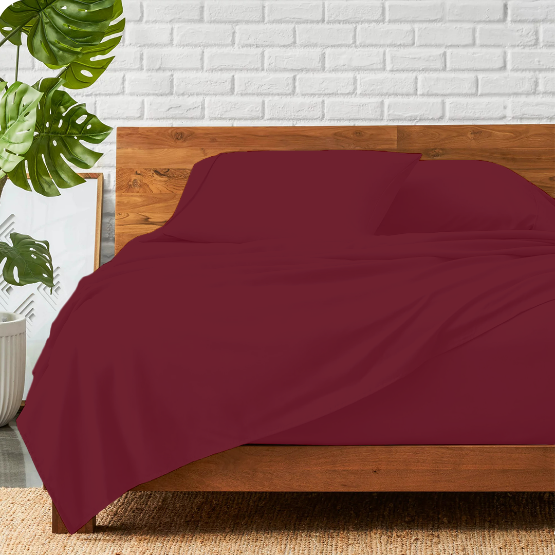 Burgundy Bed Sheets - ( 4-Piece )