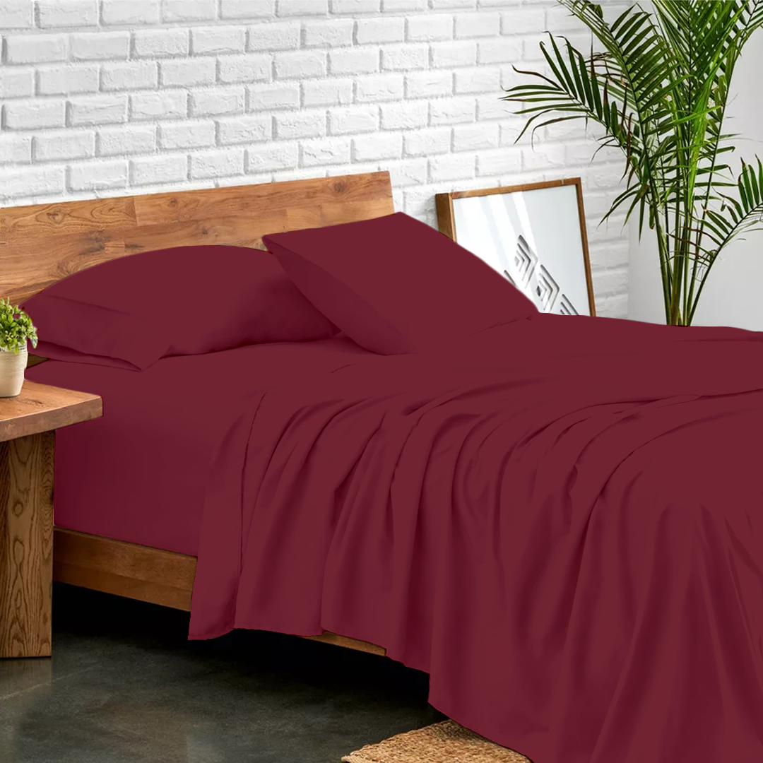 Burgundy Bed Sheets - ( 4-Piece )