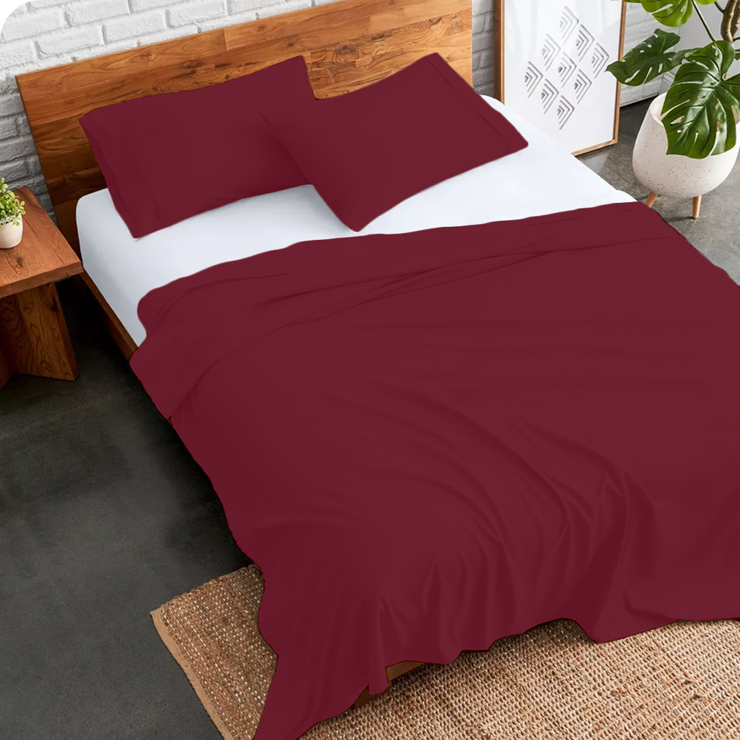 Burgundy Flat Bed Sheet with Pillowcase