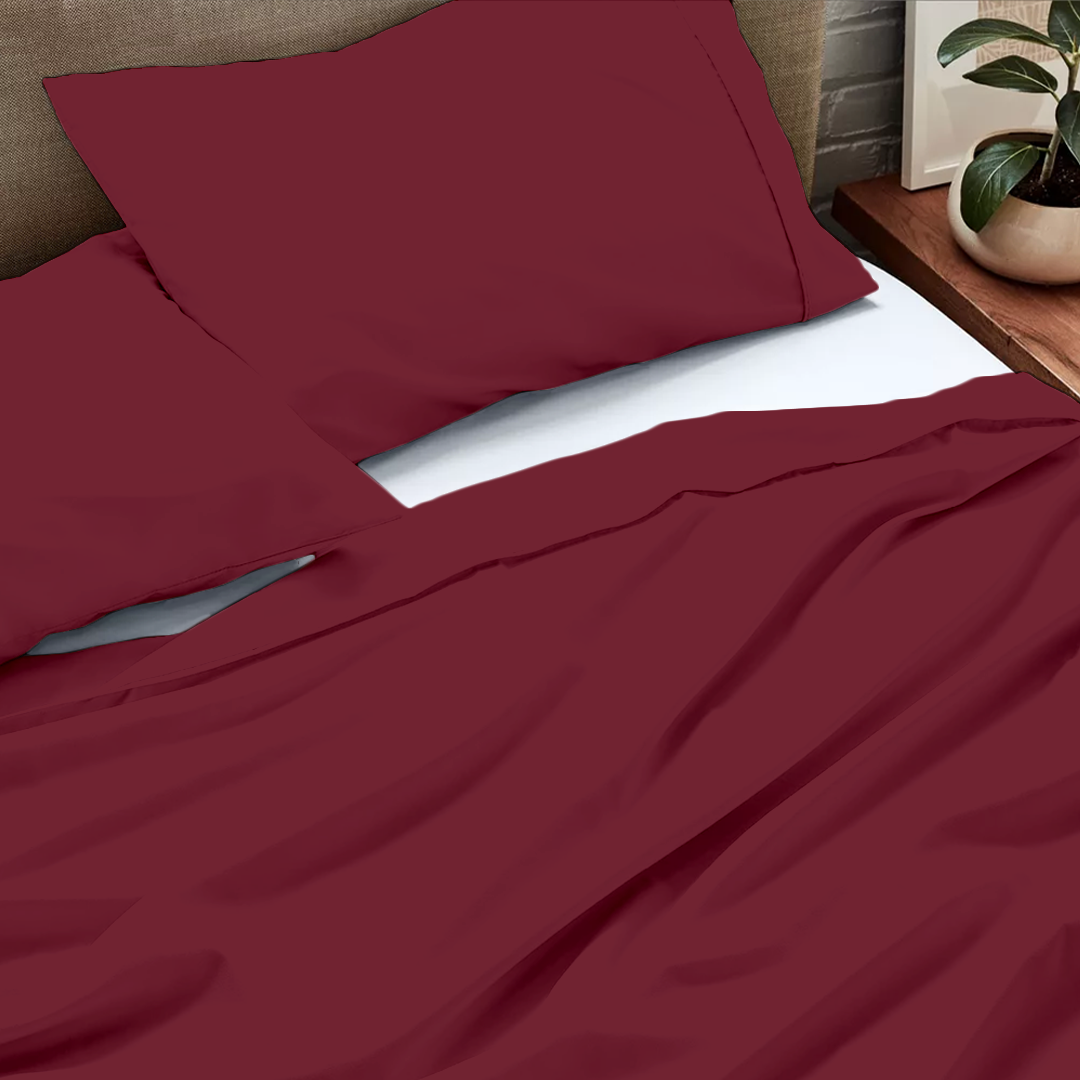 Burgundy Flat Bed Sheet with Pillowcase