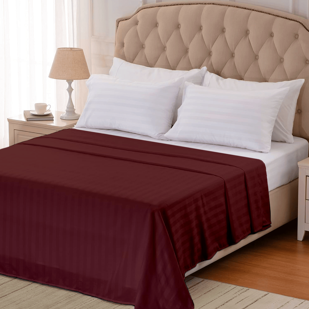 Burgundy Stripe Flat Bed Sheet Only