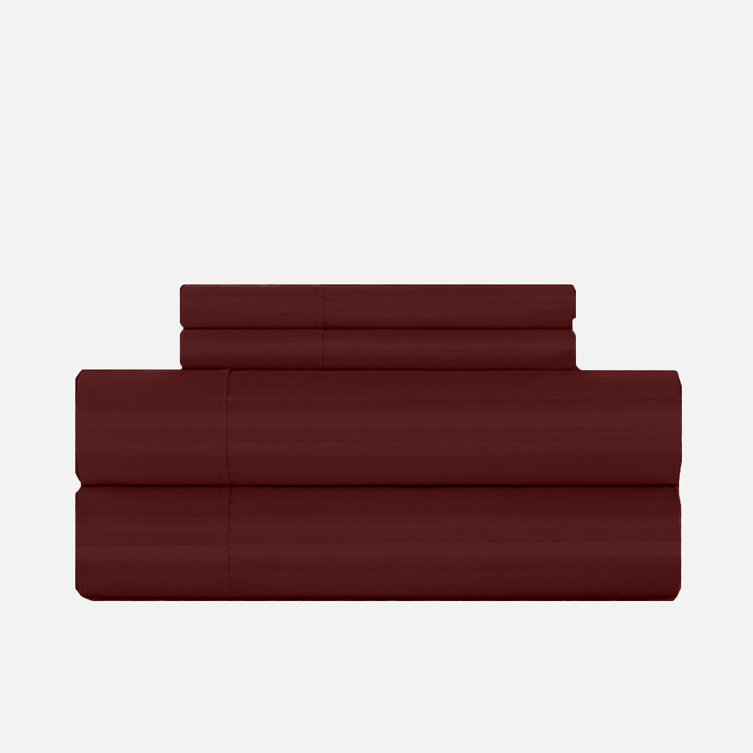 Burgundy Stripe Bed Sheets - ( 4-Piece )