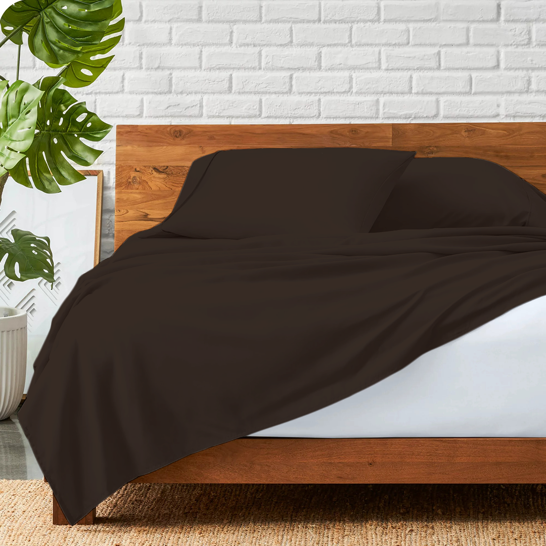 Chocolate Flat Bed Sheet with Pillowcase