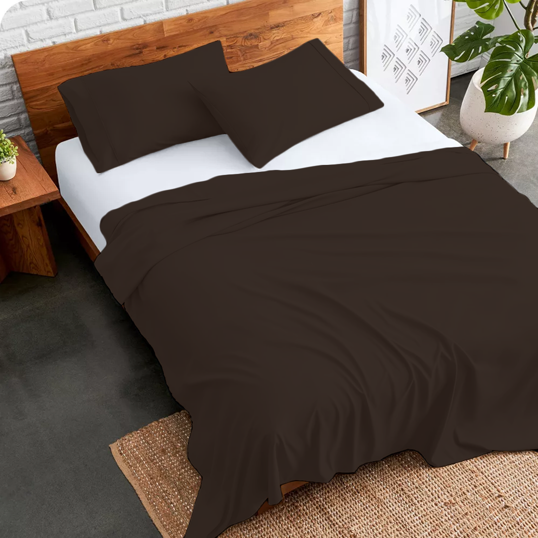 Chocolate Flat Bed Sheet with Pillowcase