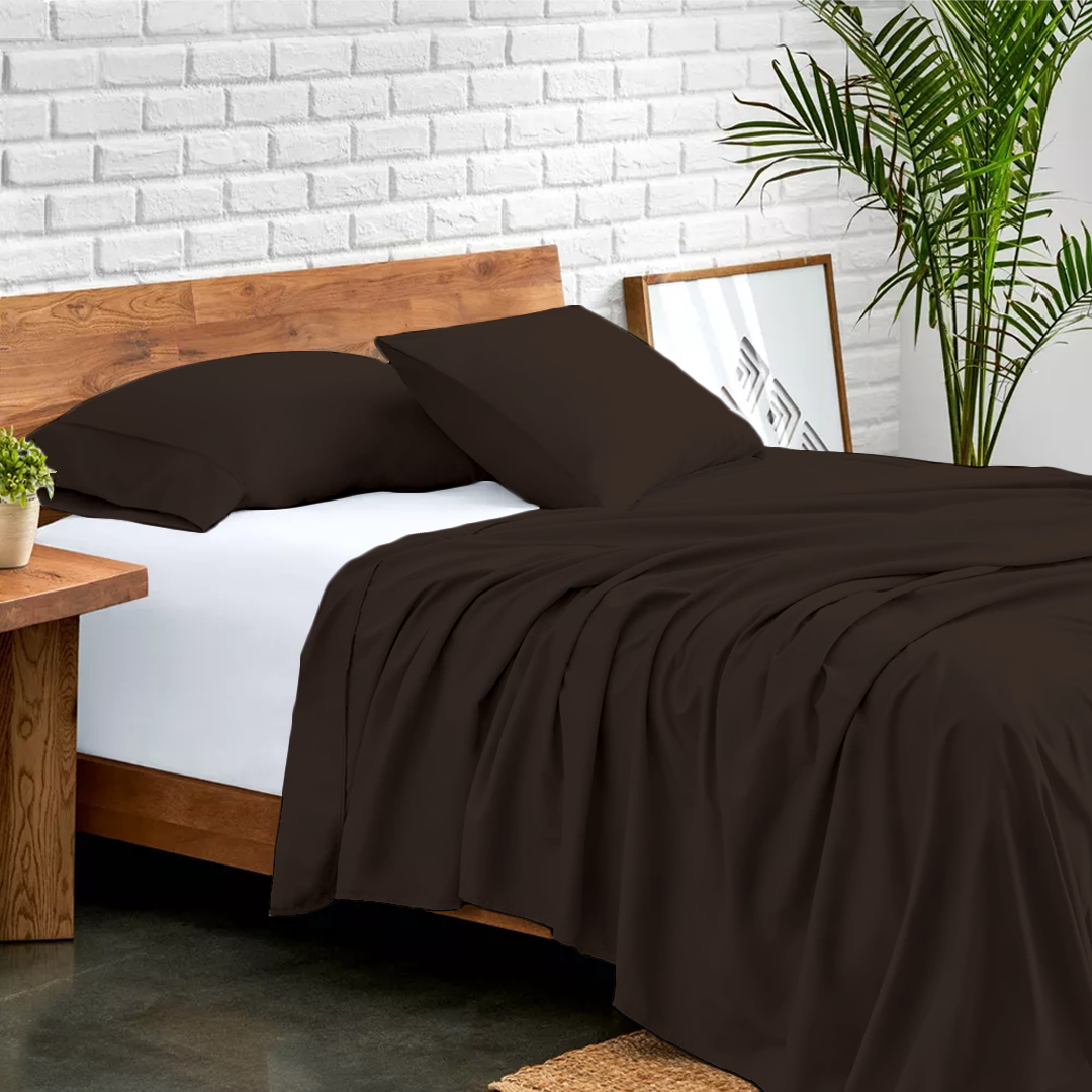 Chocolate Flat Bed Sheet with Pillowcase