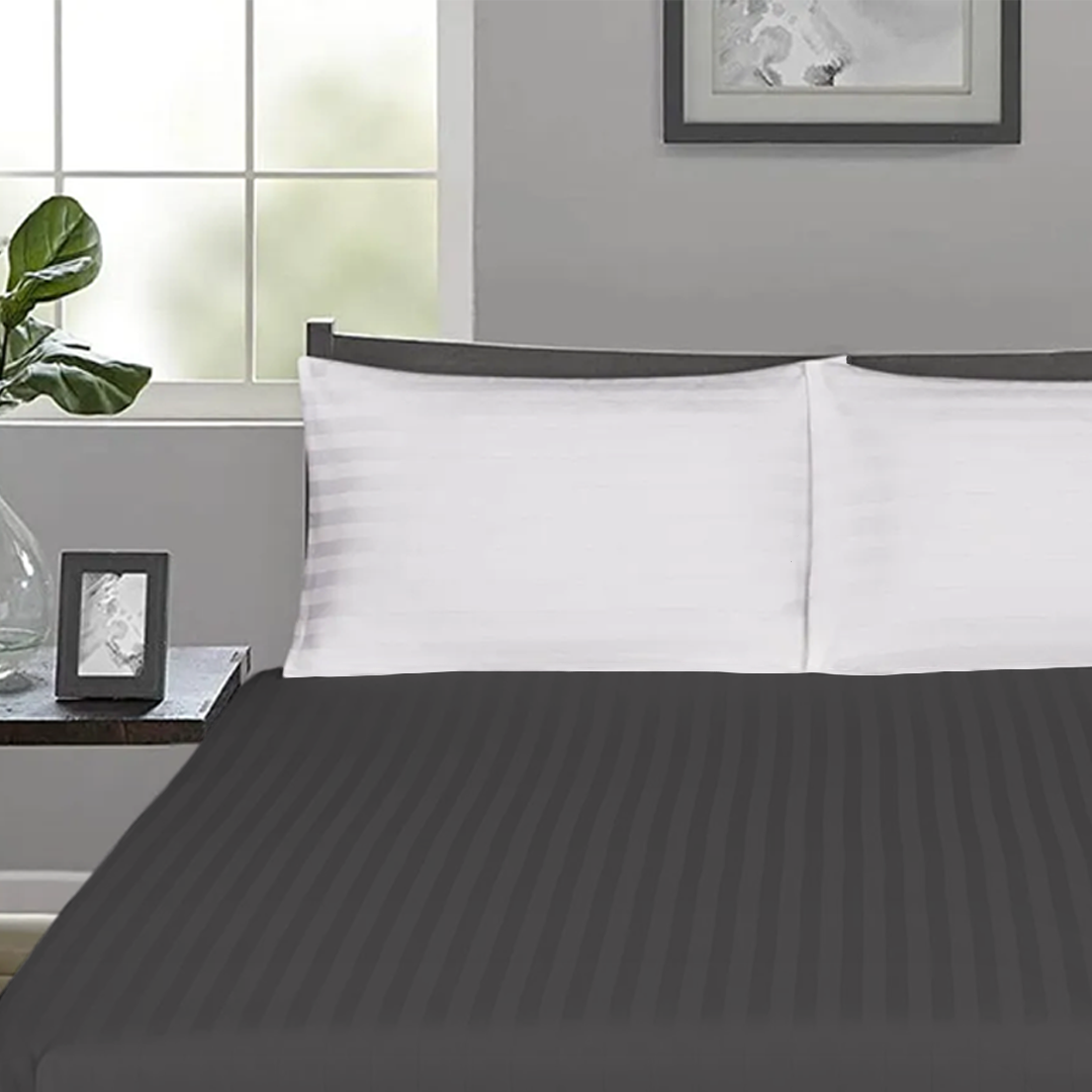 Dark Grey Stripe Fitted Bed Sheet Only
