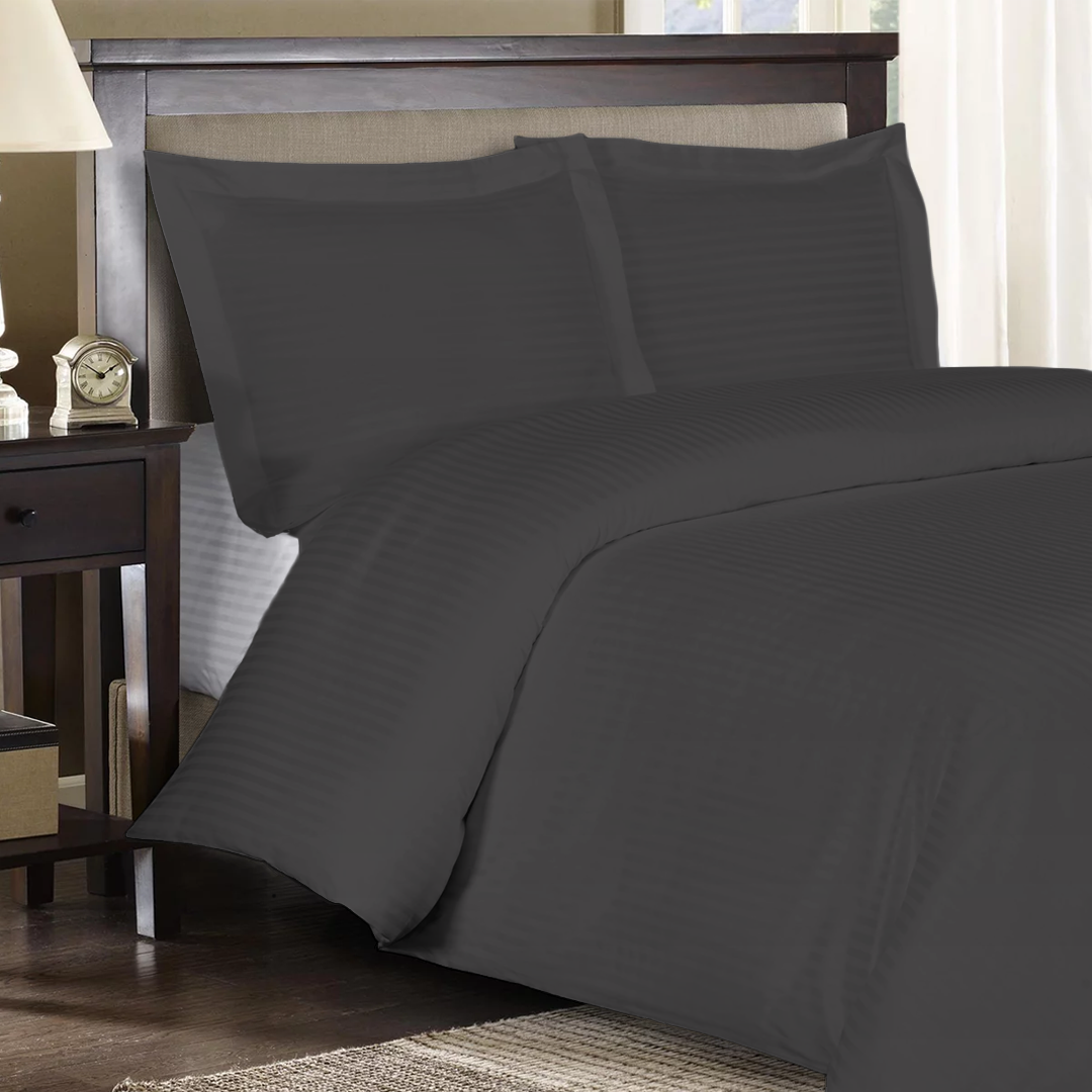 Dark Grey Stripe Duvet Cover Set