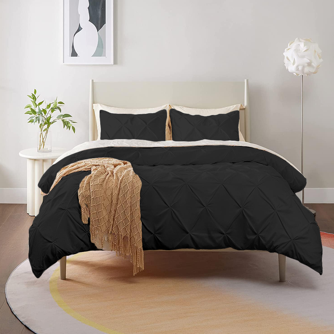 Dark Grey Pintuck Duvet Cover Set