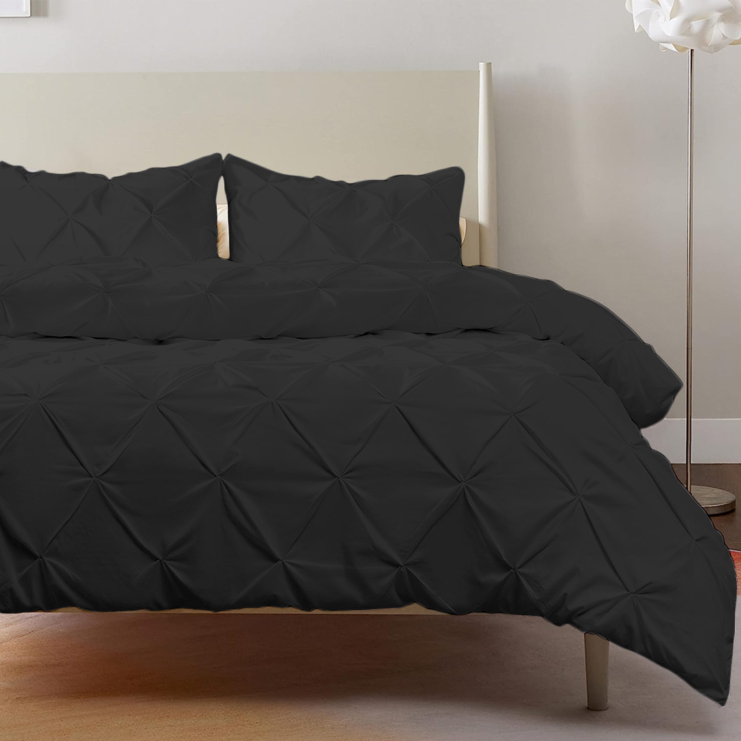 Dark Grey Pintuck Duvet Cover Set