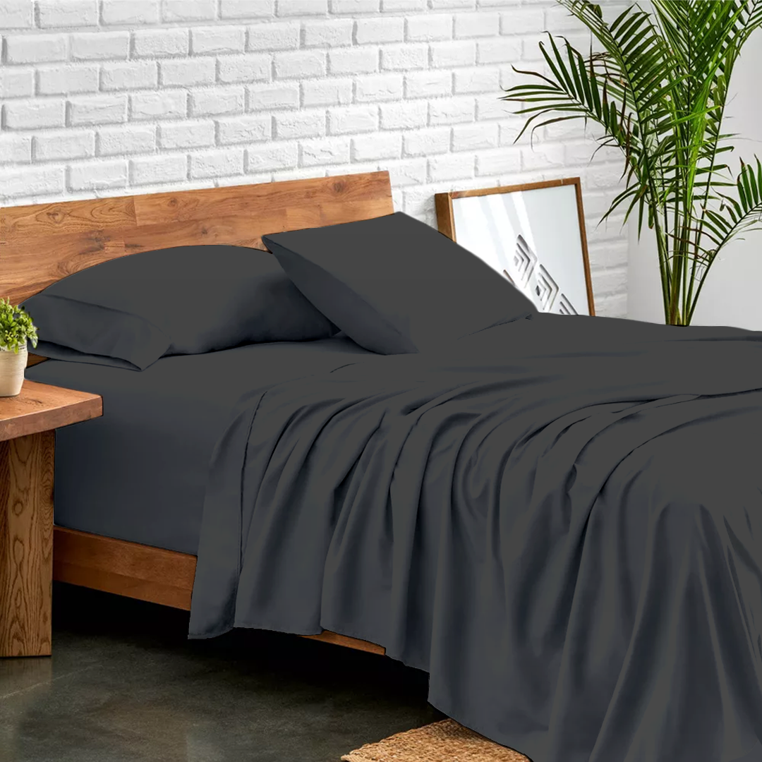 Dark Grey Bed Sheets - ( 4-Piece )