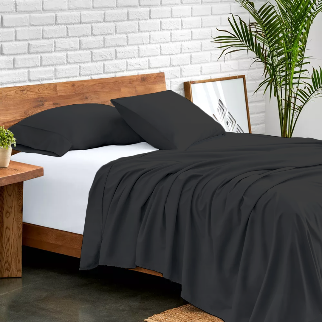 Dark Grey Flat Bed Sheet with Pillowcase
