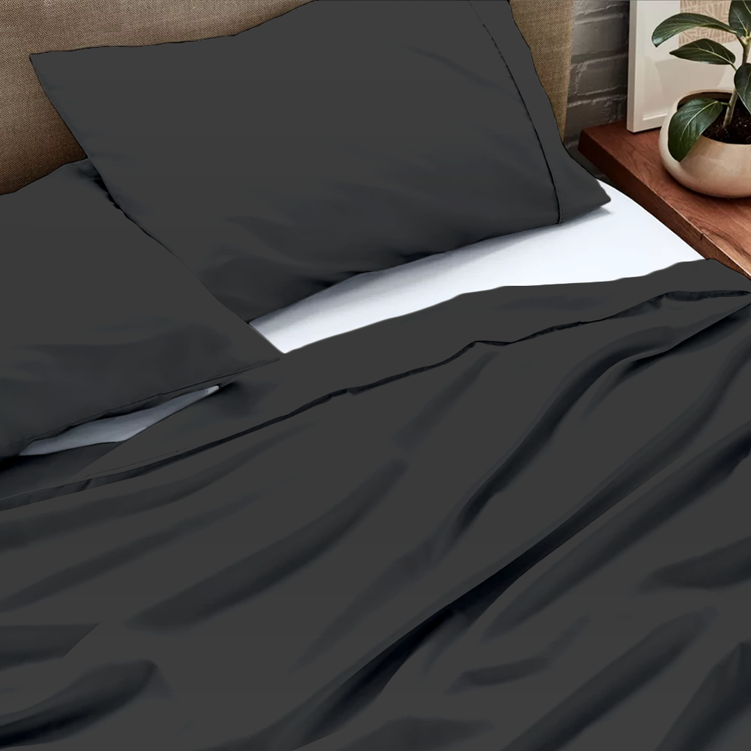 Dark Grey Flat Bed Sheet with Pillowcase