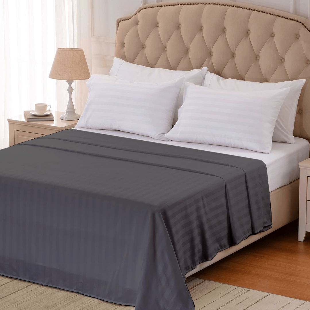 Dark Grey Stripe Flat Bed Sheet Only