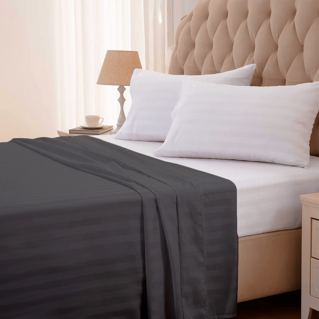Dark Grey Stripe Flat Bed Sheet Only