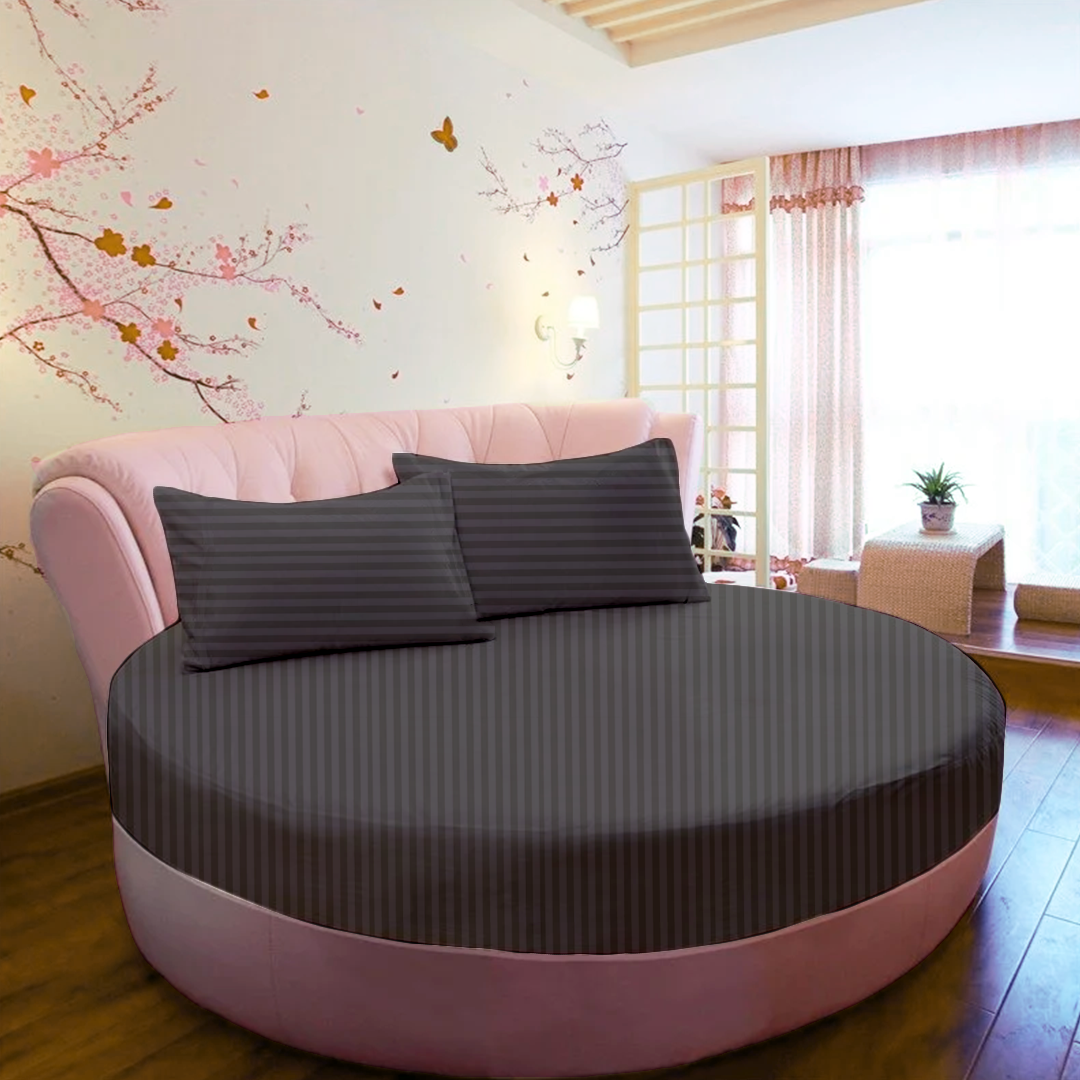 Dark Grey Round Stripe Bed Sheets