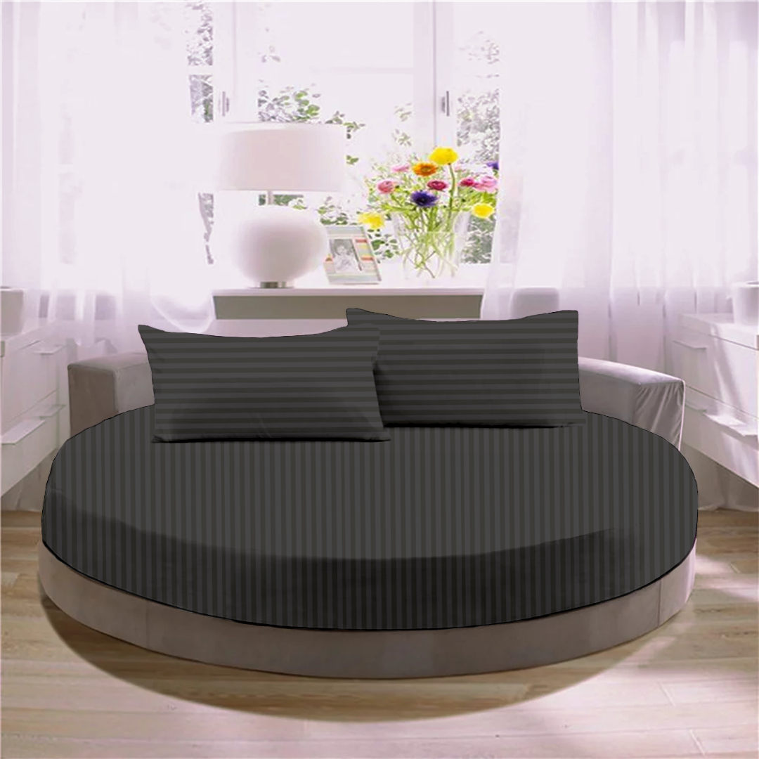 Dark Grey Round Stripe Bed Sheets