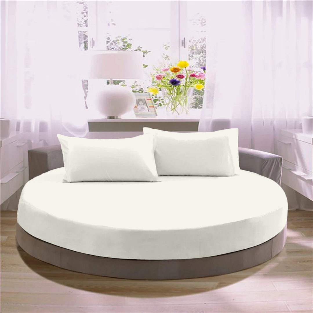 Ivory Round Fitted Bed Sheet with Pillowcase
