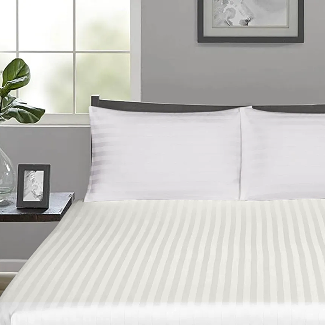 Ivory Stripe Fitted Bed Sheet Only