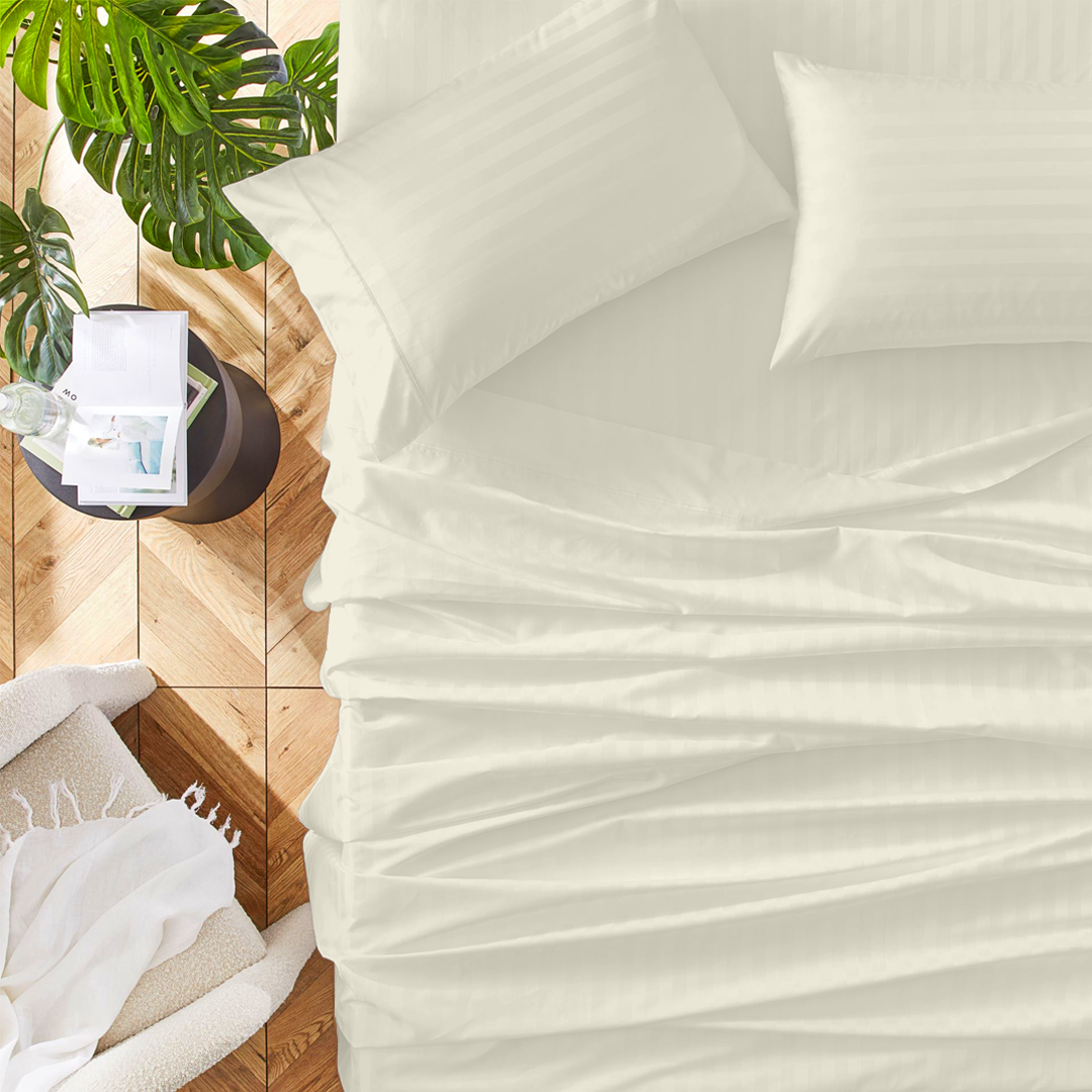 Ivory Stripe Bed Sheets - ( 4-Piece )