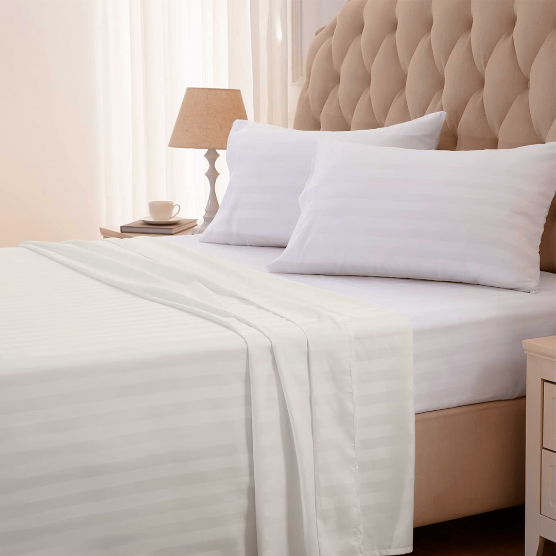 Ivory Stripe Flat Bed Sheet Only