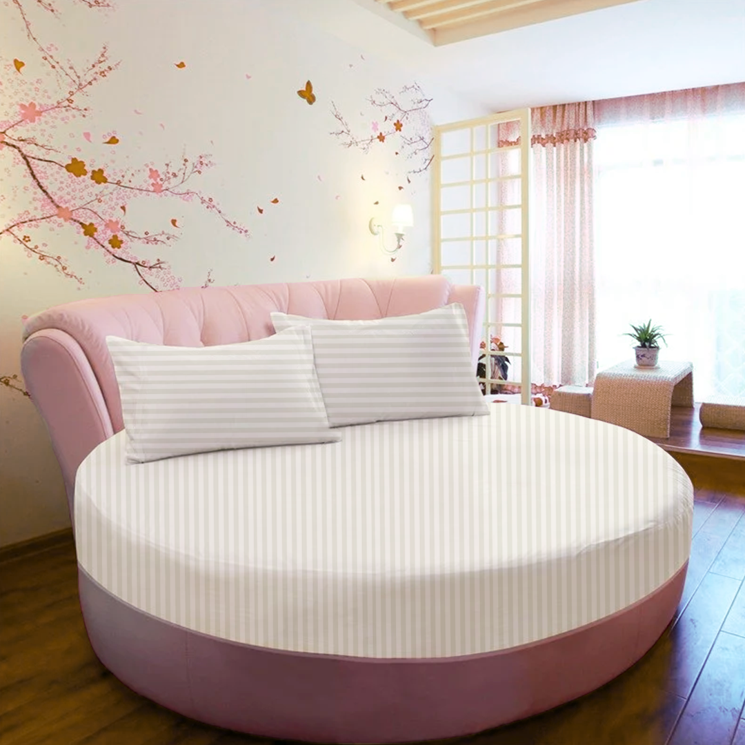 Ivory Round Stripe Bed Sheets