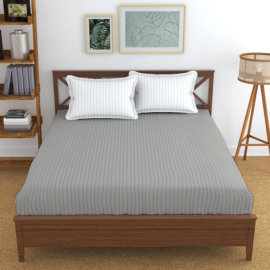 Light Grey Stripe Fitted Bed Sheet Only