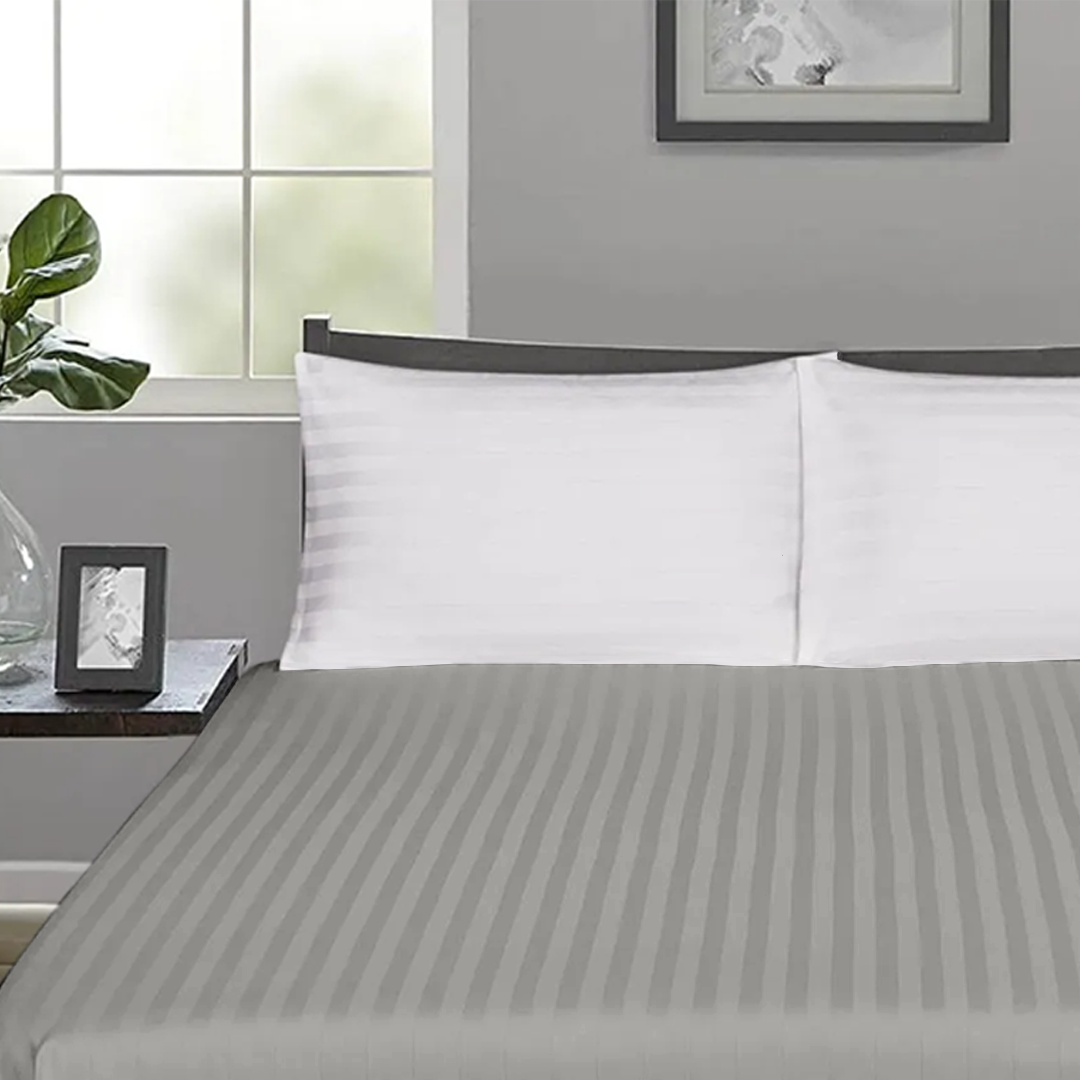 Light Grey Stripe Fitted Bed Sheet Only