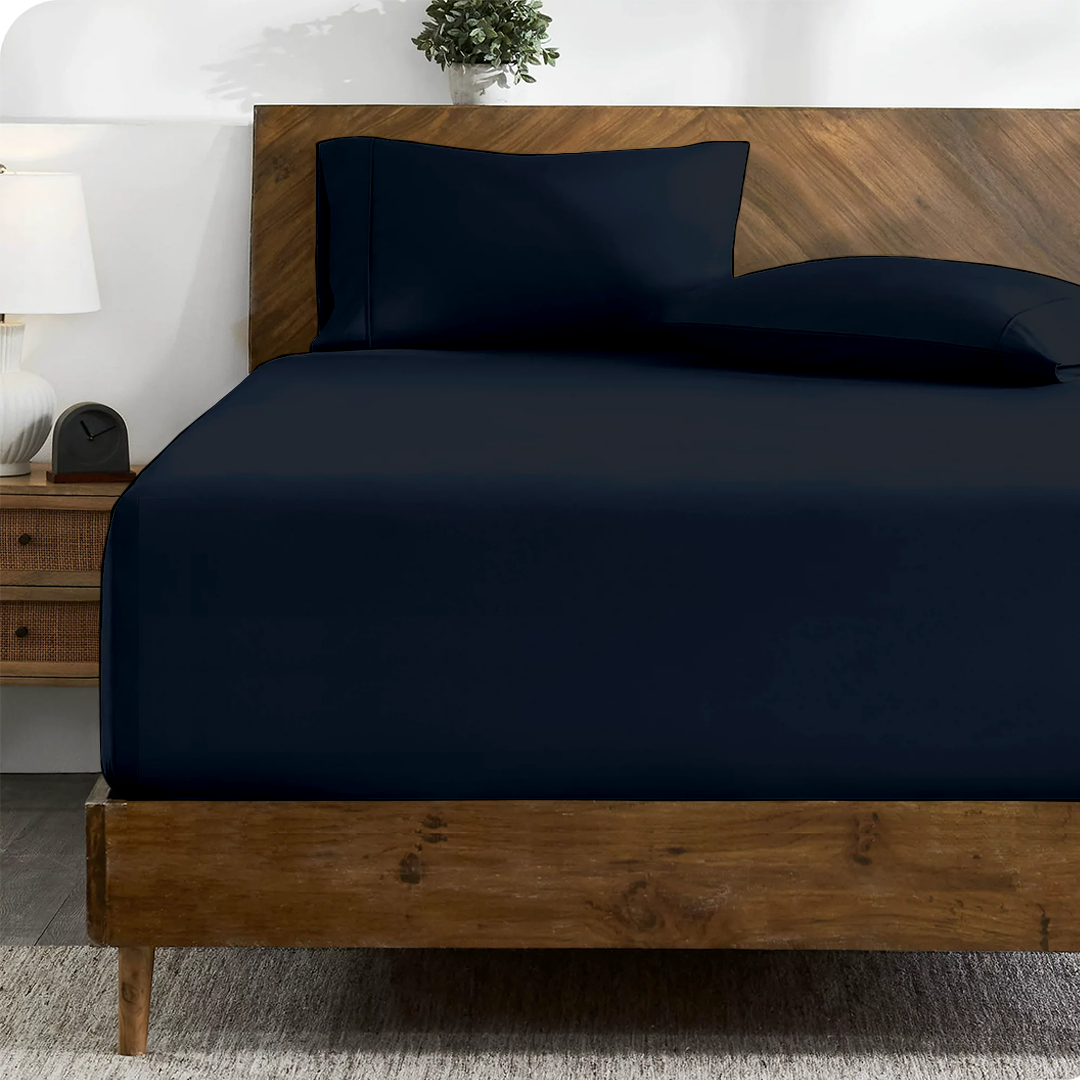 Navy Blue Fitted Bed Sheet with Pillowcase