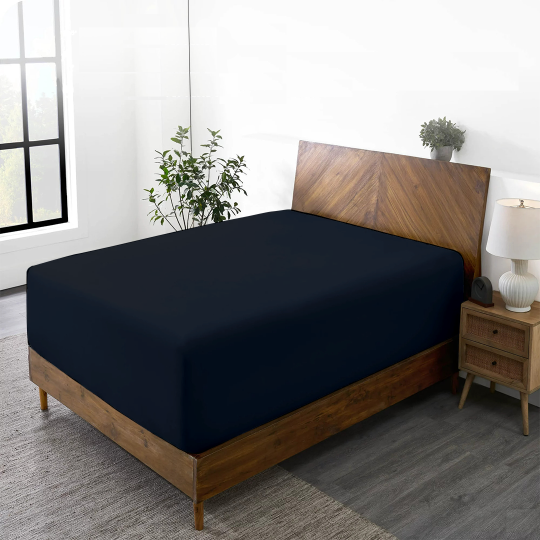 Navy Blue Fitted Bed Sheet with Pillowcase