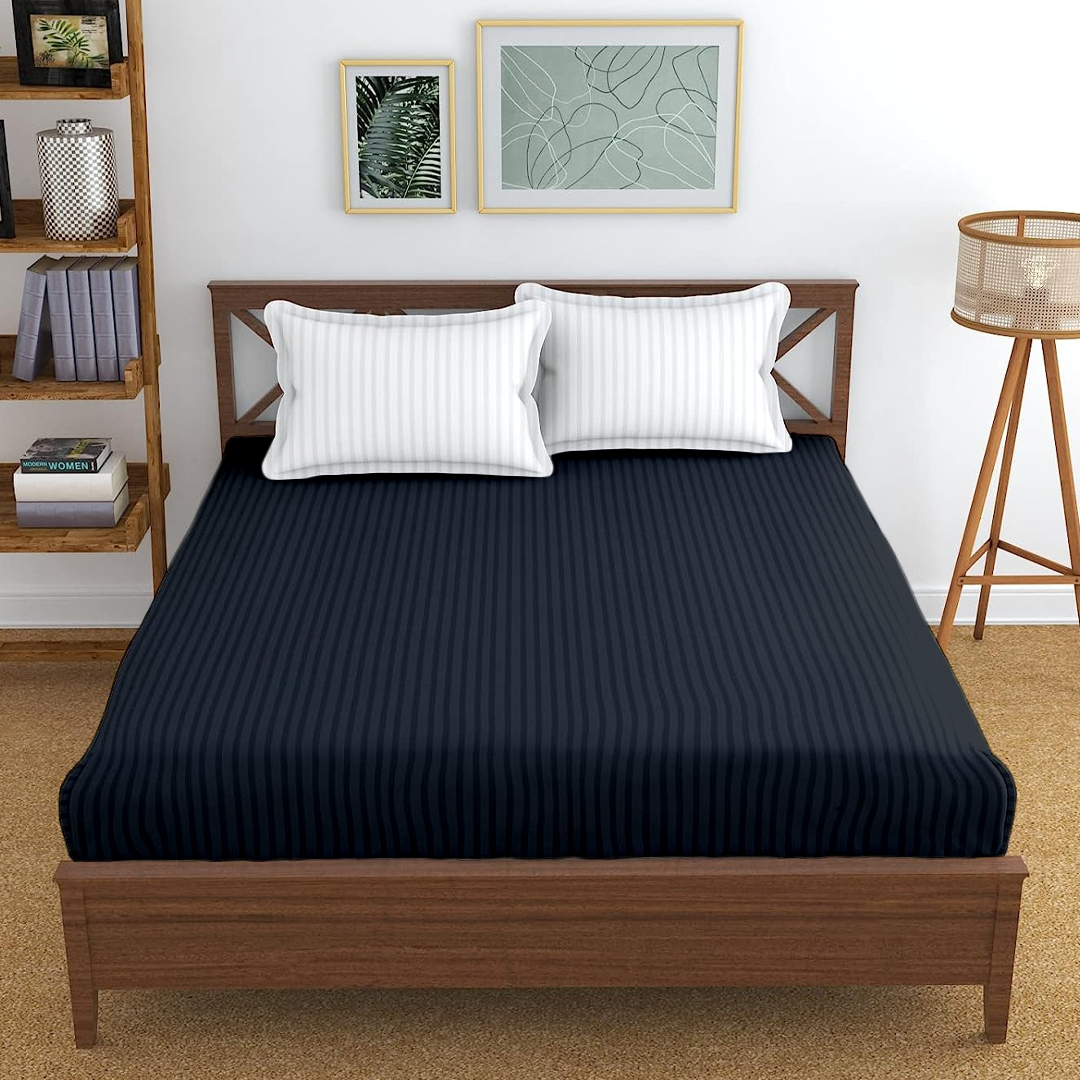 Navy Blue Stripe Fitted Bed Sheet Only