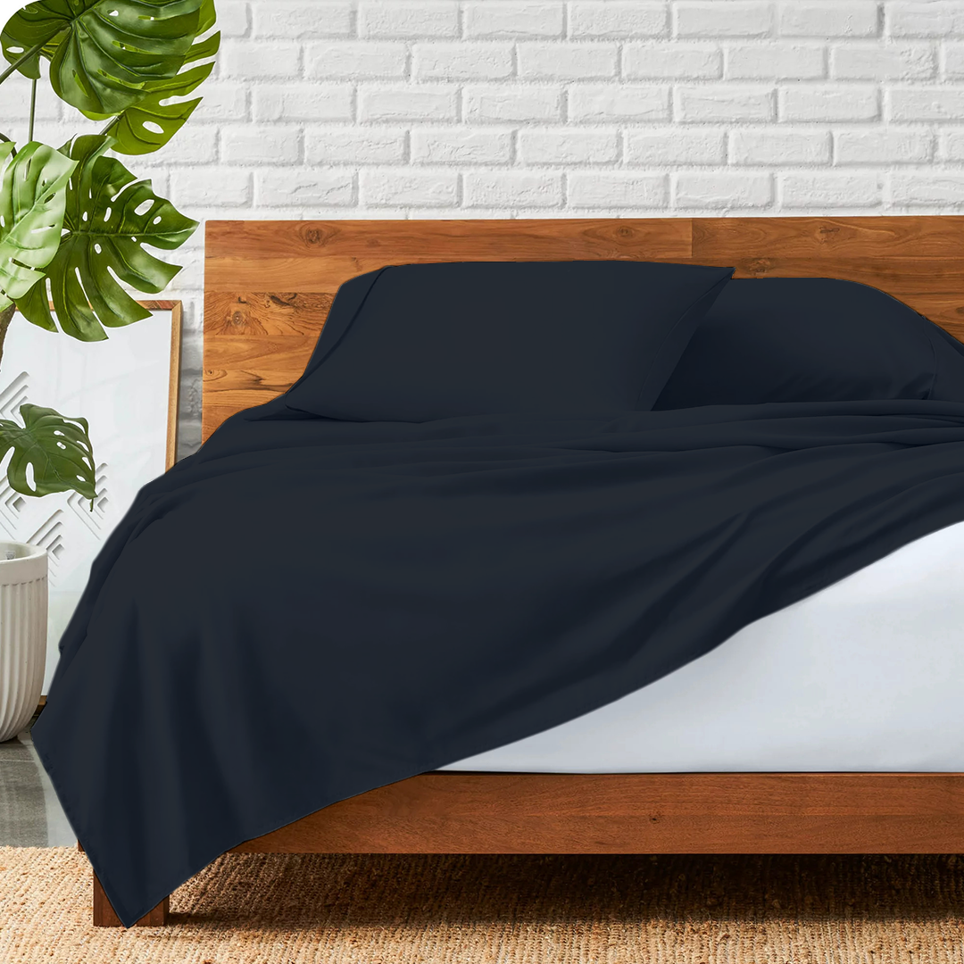 Navy Blue Flat Bed Sheet with Pillowcase