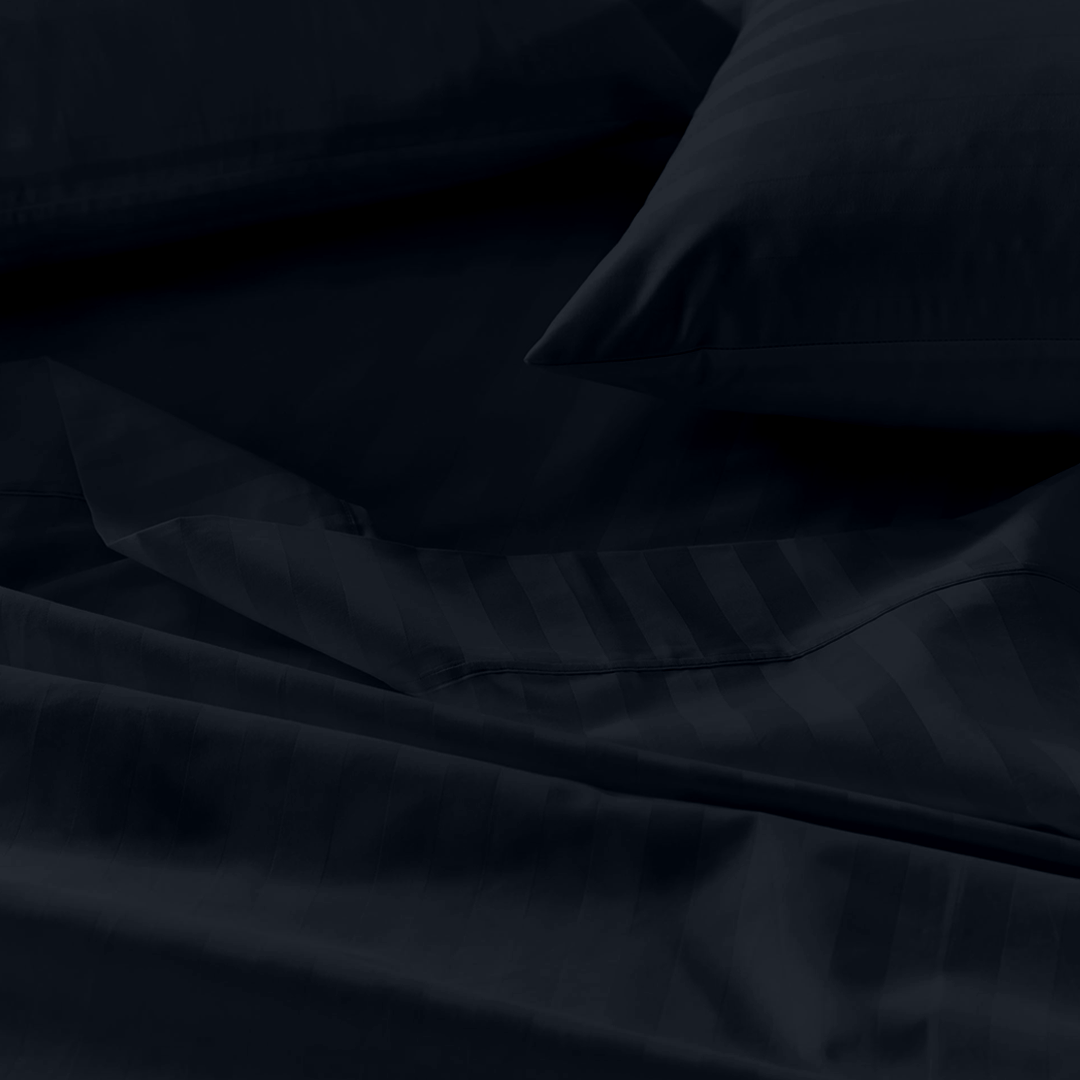 Navy Blue Stripe Bed Sheets - ( 4-Piece )