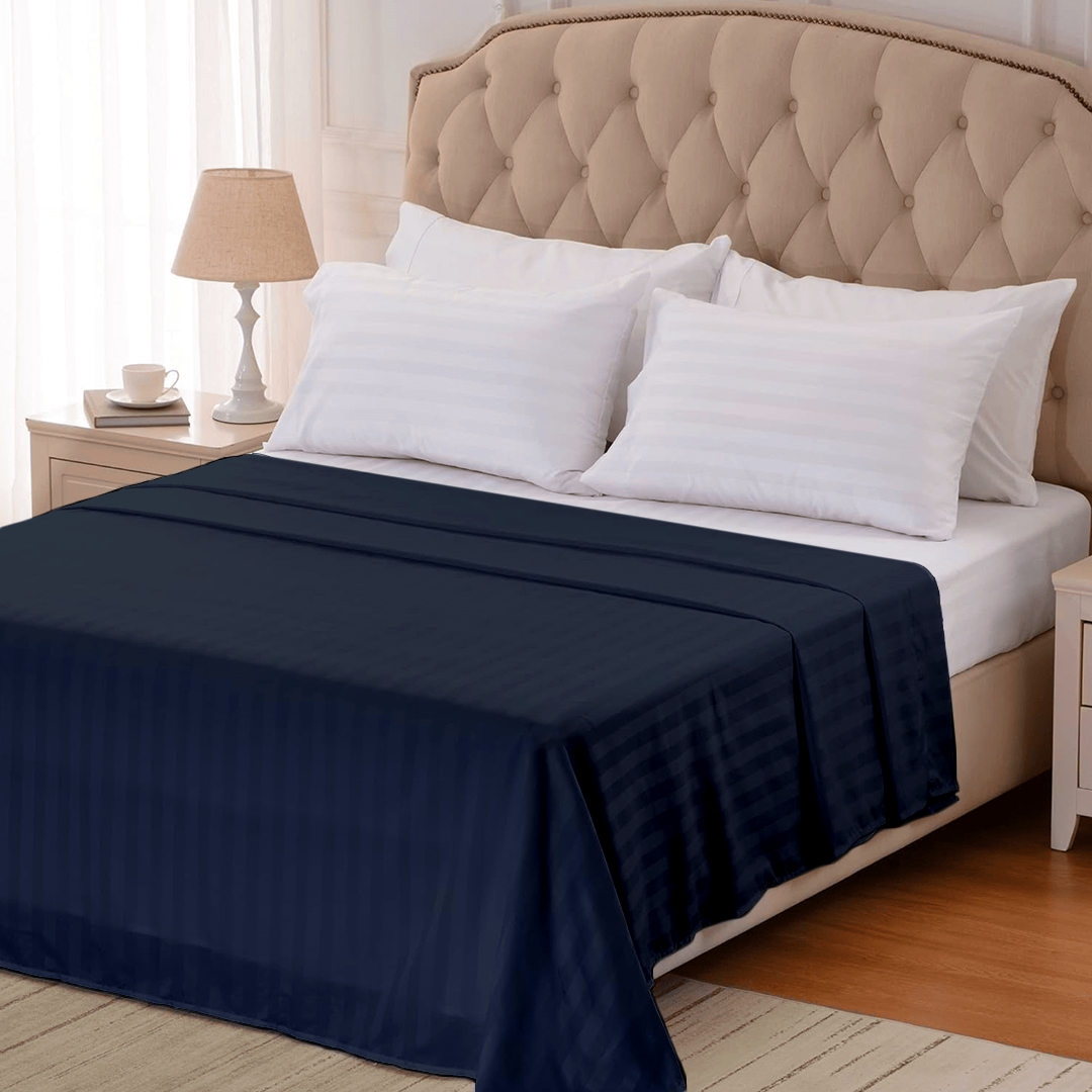 Navy Blue Stripe Flat Bed Sheet Only