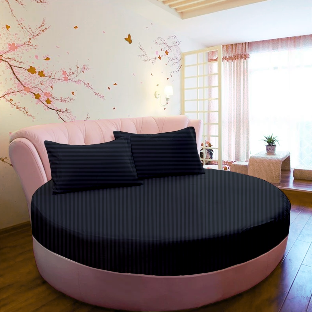 Navy Blue Round Stripe Bed Sheets