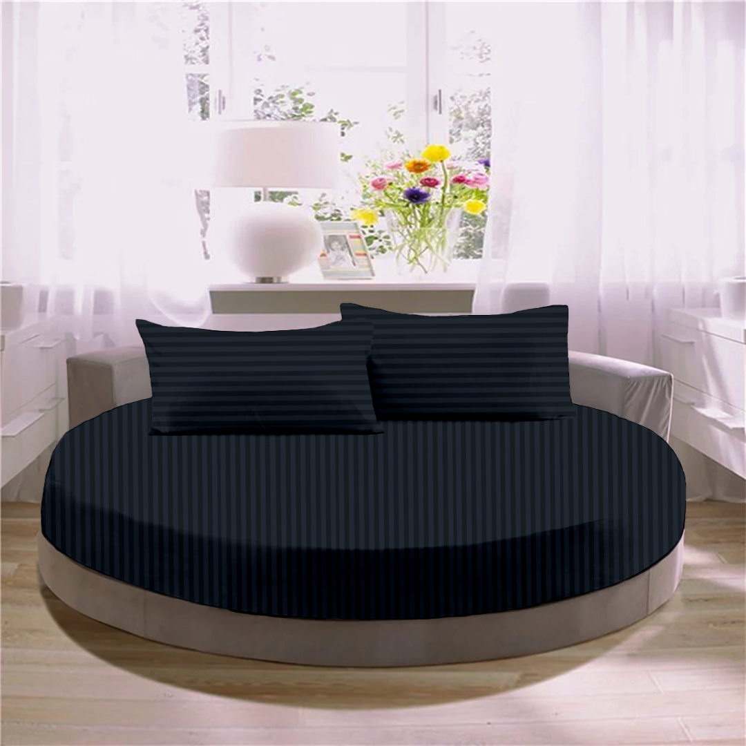 Navy Blue Round Stripe Bed Sheets