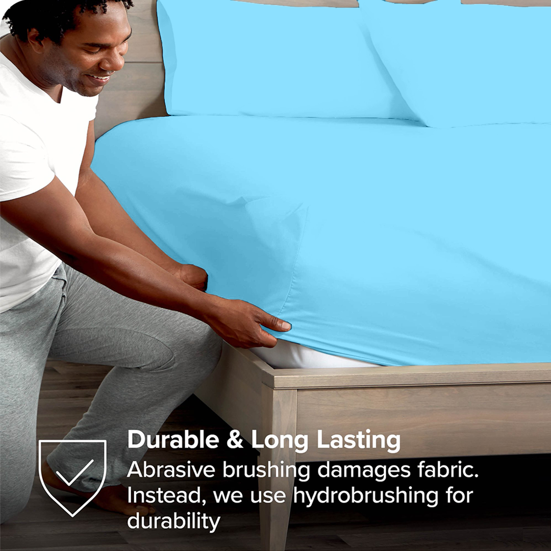 Light Blue Fitted Bed Sheet with Pillowcase