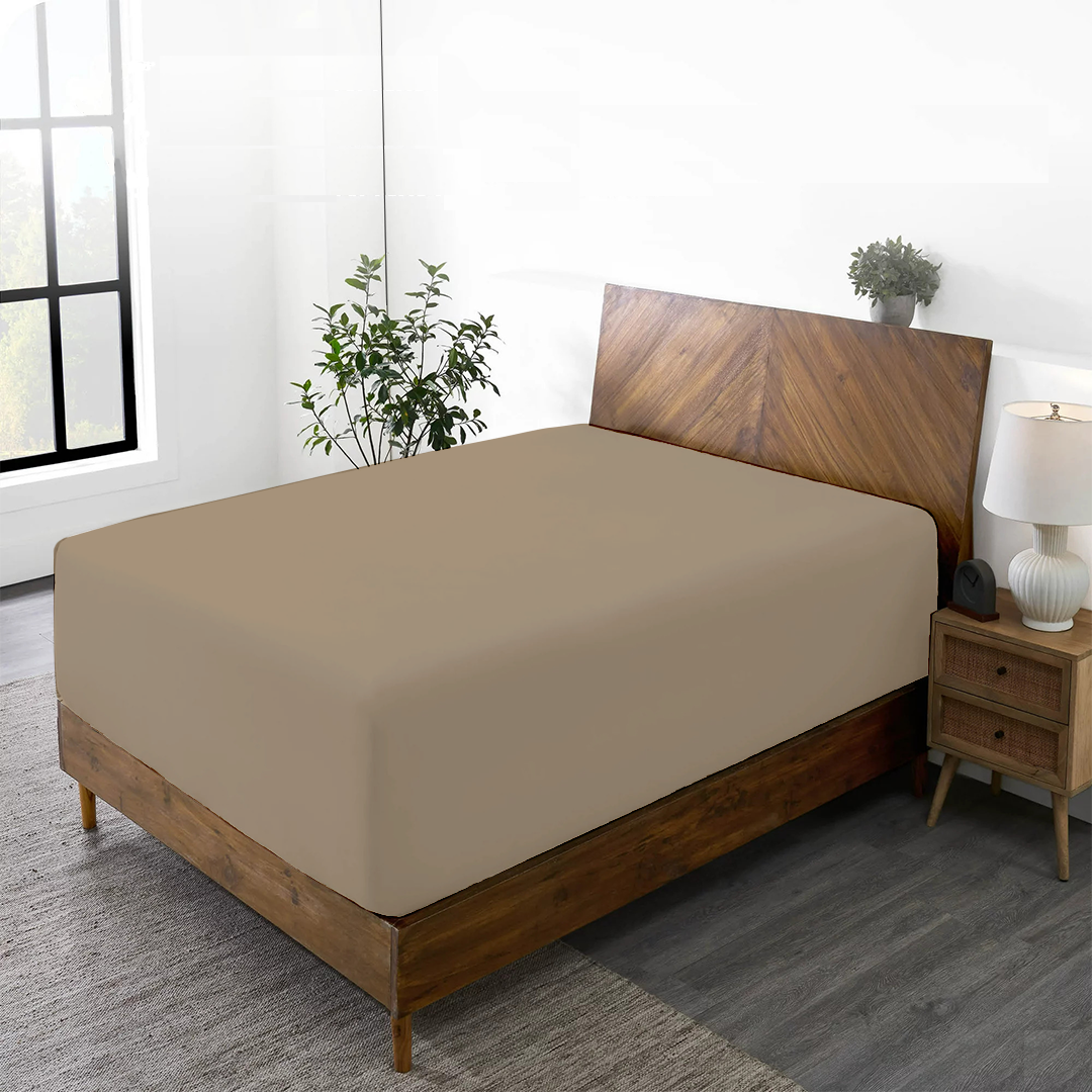 Taupe Fitted Bed Sheet with Pillowcase