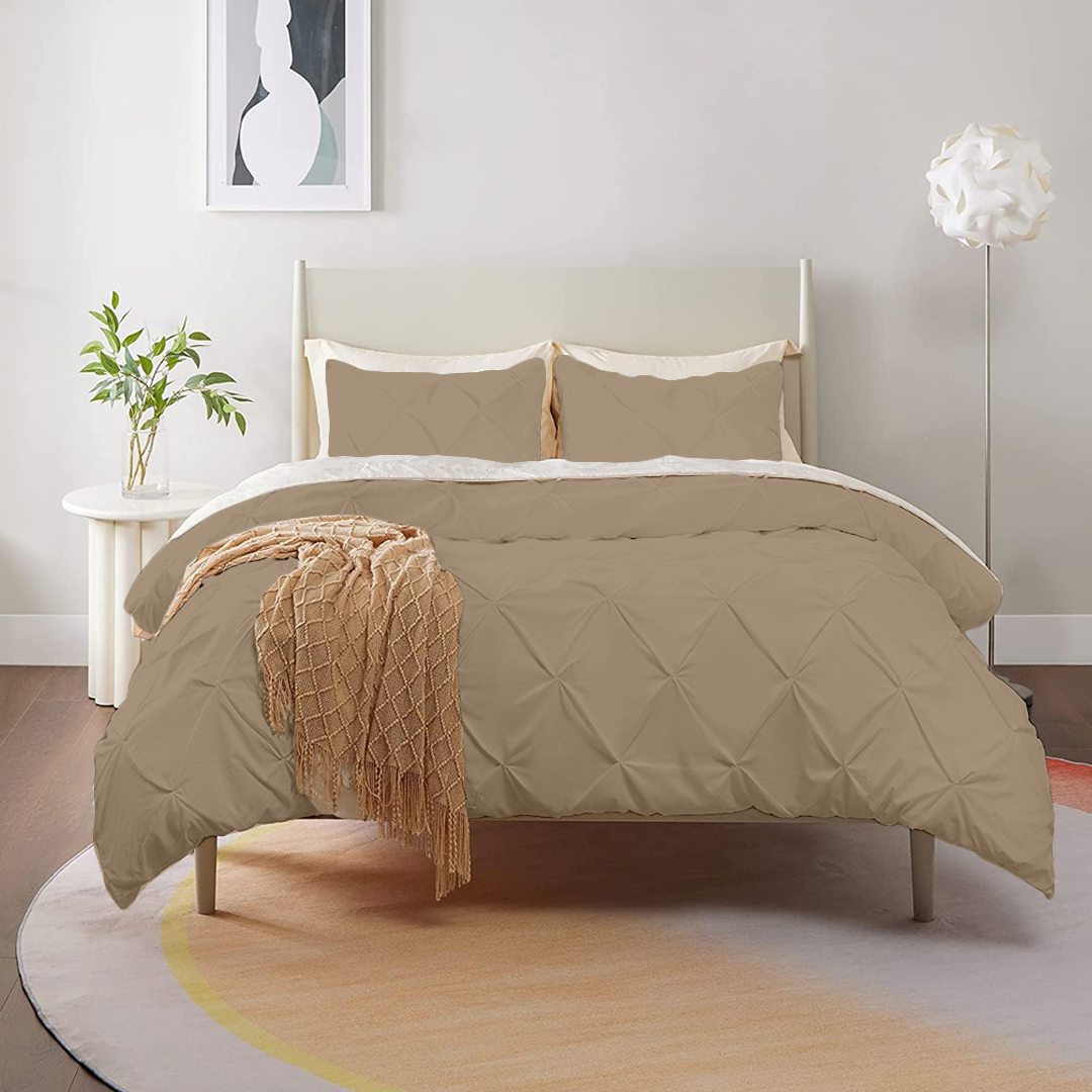 Taupe Pintuck Duvet Cover Set