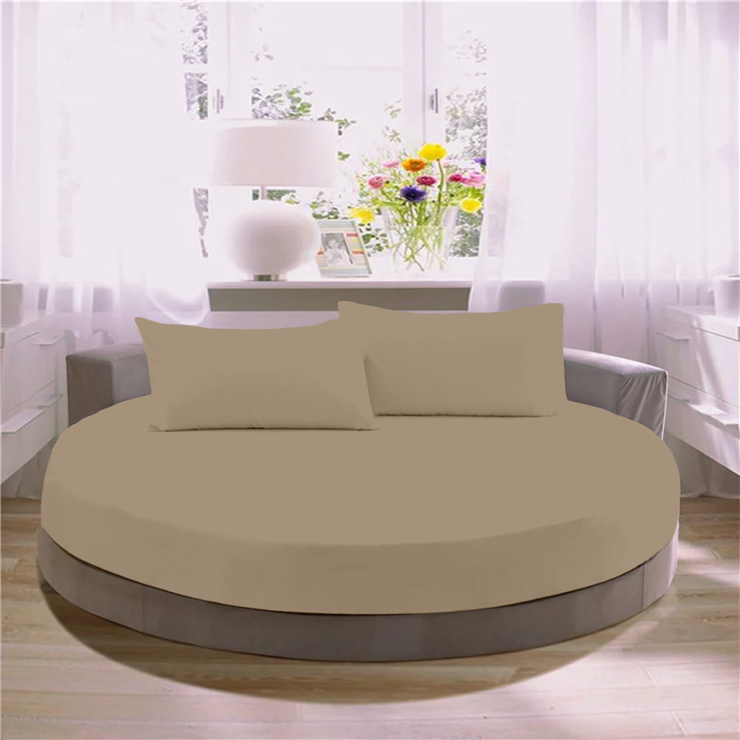 Taupe Round Fitted Bed Sheet with Pillowcase