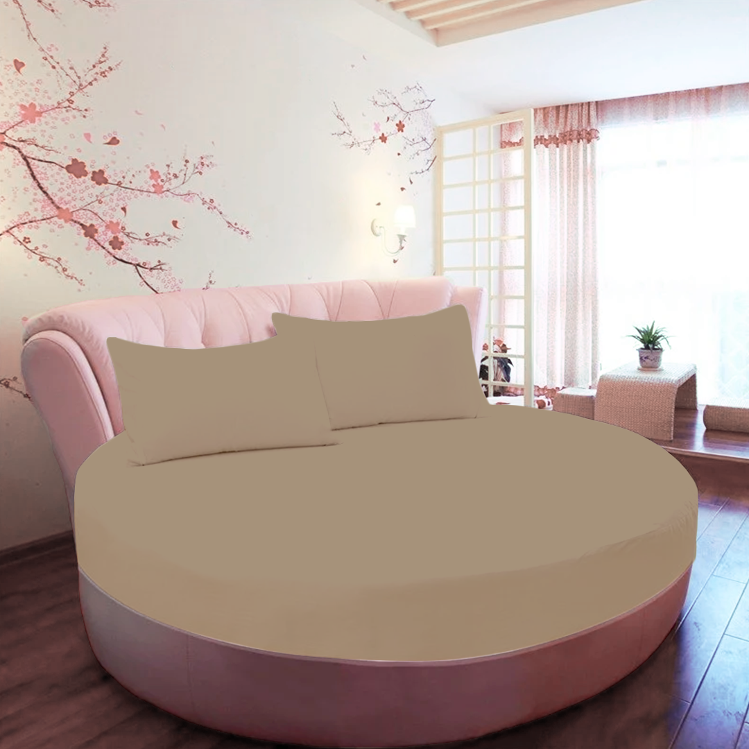 Taupe Round Fitted Bed Sheet with Pillowcase