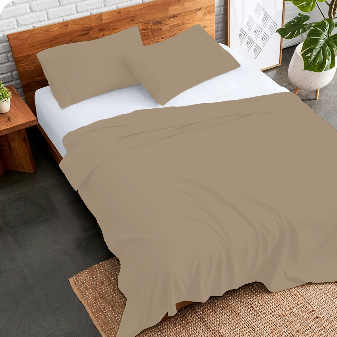 Taupe Flat Bed Sheet with Pillowcase
